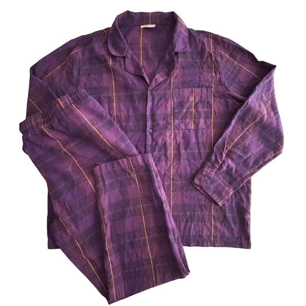 Omega Crate Q Psi Phi Mens XXXL Pajama SET Purple Plaid Flannel Embroidery EUC
